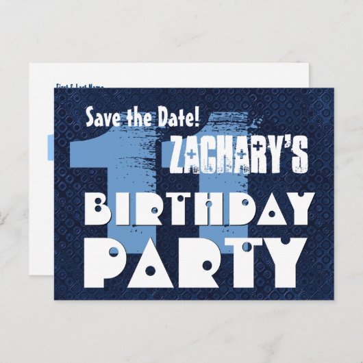 Modern Bewaar de datum 11e Verjaardagsfeestje W02E Aankondigingskaart (Voorkant / Achterkant)