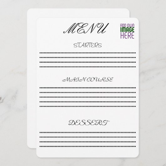 MODERN BEWERKBAAR EENVOUDIG WIT AFBEELDING TEKST S MENU (Voorkant / Achterkant)