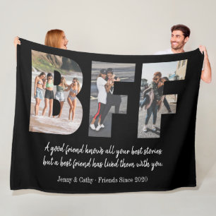 Modern BFF Foto Collage Best Friend Besties Black Fleece Deken