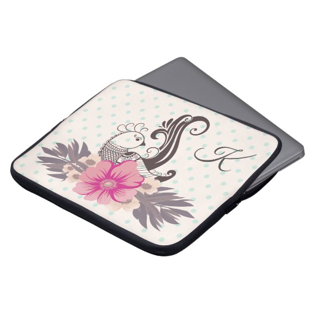 Modern Bird and Flora Dotty Monogrammed Laptop Sleeve (Voorkant top)