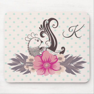 Modern Bird and Flora Dotty Monogrammed Muismat