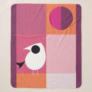 Modern Bird Color Block Roze Sinaasappel Sherpa De Deken
