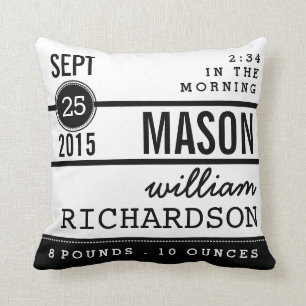 Modern Birth Baby Boy Personalized Nursery Pillow Kussen