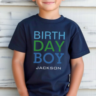Modern Birthday Boy Navy Blue Name Age Number Kinder Shirts