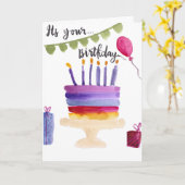 Modern birthday cake watercolor birthday kaart (Gele Bloem)
