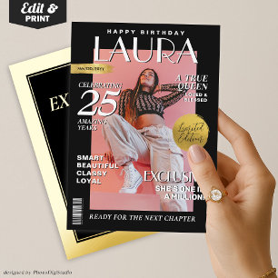 Modern Birthday Custom Magazine Hoesje, Portret Folie Uitnodiging