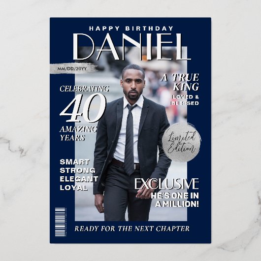 Modern Birthday Custom Magazine Hoesje, Portret Folie Uitnodiging (Achterkant)