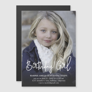 Modern Birthday Girl Calligraphy Birthday Magnetische Uitnodiging