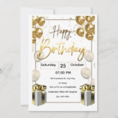 Modern Birthday Invitation Card with Golden Balloo (Devant)