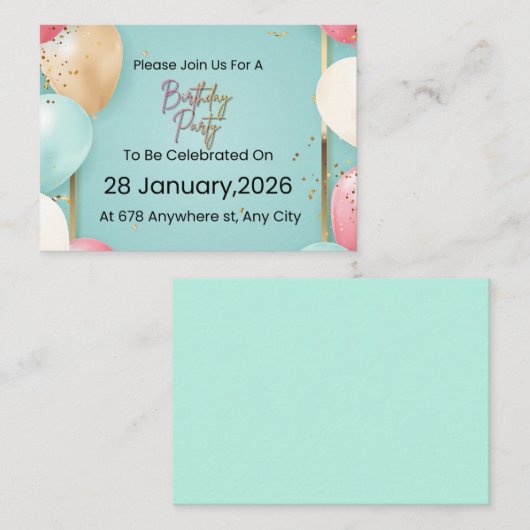  Modern Birthday Party Invitation || Customizable  (Devant / Derrière)