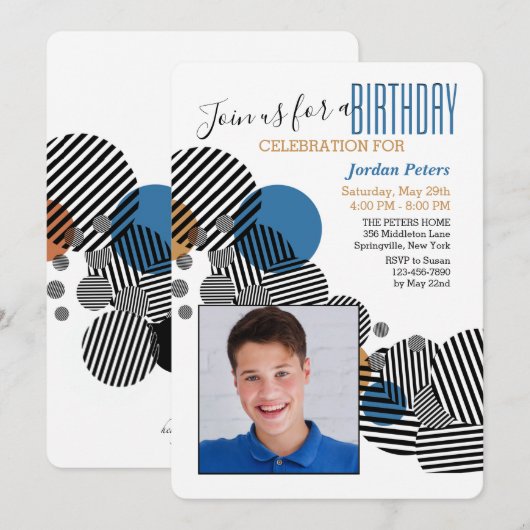 Modern Birthday Photo Invitation Kaart (Voorkant / Achterkant)