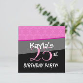 Modern Birthday Pink en Black Flower Star Pattern Kaart (Staand voorkant)