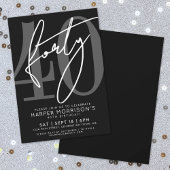 Modern Black 40th Birthday Party Invitation