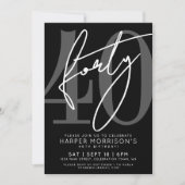 Modern Black 40th Birthday Party Invitation (Devant)