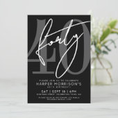 Modern Black 40th Birthday Party Invitation (Debout devant)