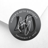 Modern Black 40th Birthday Party Ronde Sticker