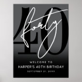 Modern Black 40th Birthday Party Welcome Sign Poster (Voorkant)