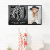 Modern Black 50th Birthday Party Spandoek (Insitu)