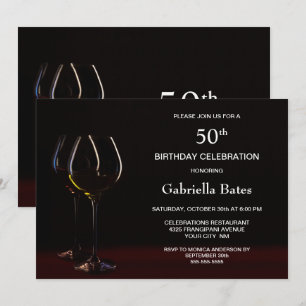Modern Black 50th Birthday Wine Glass Party Kaart