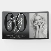 Modern Black 60th Birthday Party Spandoek (Horizontaal)