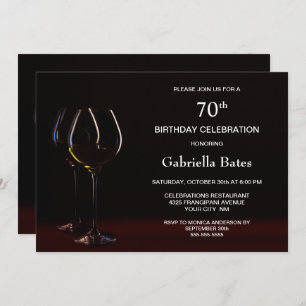 Modern Black 70th Birthday Wine Glass Party Kaart
