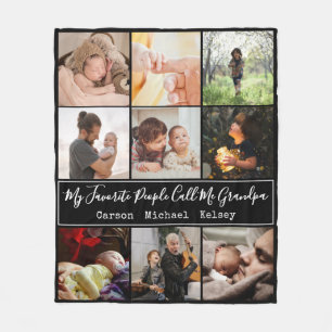 Modern Black 9 Photo Collage voor opa Fleece Deken