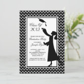 Modern Black Afstuderen Invitation Silhouette Afst Kaart (Staand voorkant)