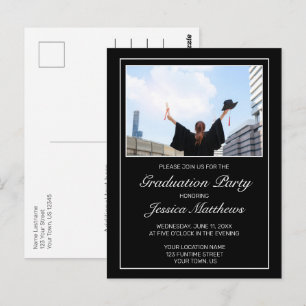 Modern Black Afstuderen Photo Invitation Briefkaar Briefkaart