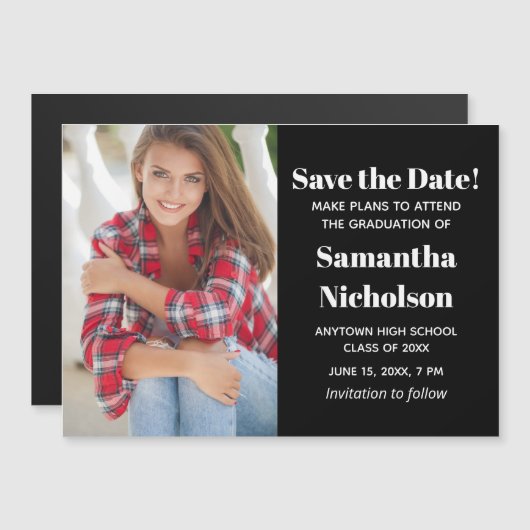 Modern Black Afstuderen Photo Save Date 2022 (Voorkant / Achterkant)