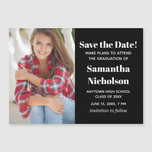 Modern Black Afstuderen Photo Save Date 2022 (Voorkant)
