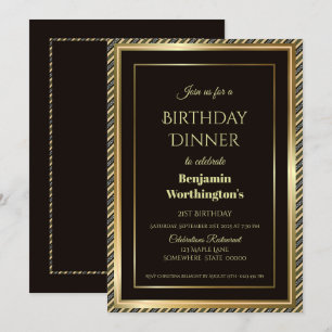 Modern Black and Gold 21st Birthday Dinner Kaart