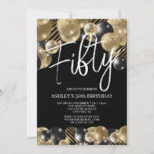 Modern Black and Gold 50th Birthday Invitation Kaart (Voorkant)