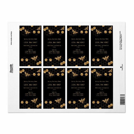 Modern Black and Gold Apiary Honey Jar Label (Full Sheet)