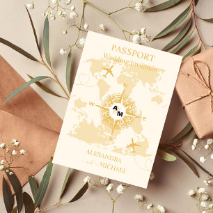 Modern Black and Gold Destination Passport Wedding