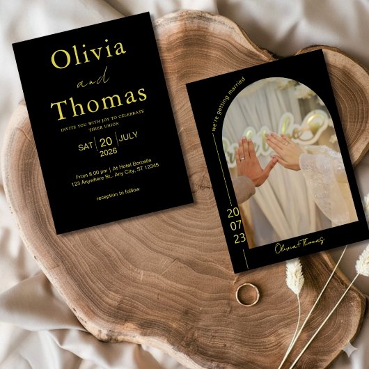Modern Black and Gold Elegant Wedding Invitation 
