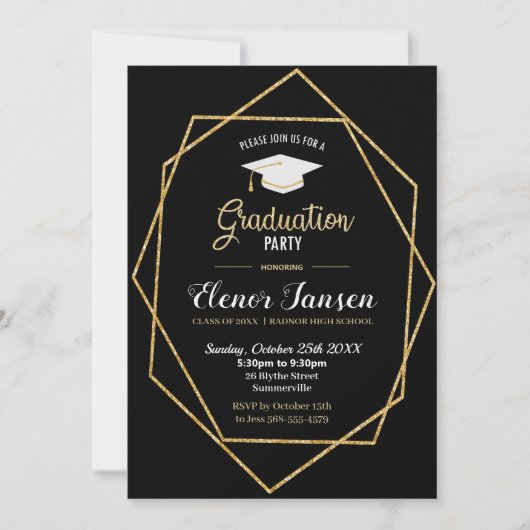 Modern Black and Gold Geometric Graduparty Kaart (Voorkant)