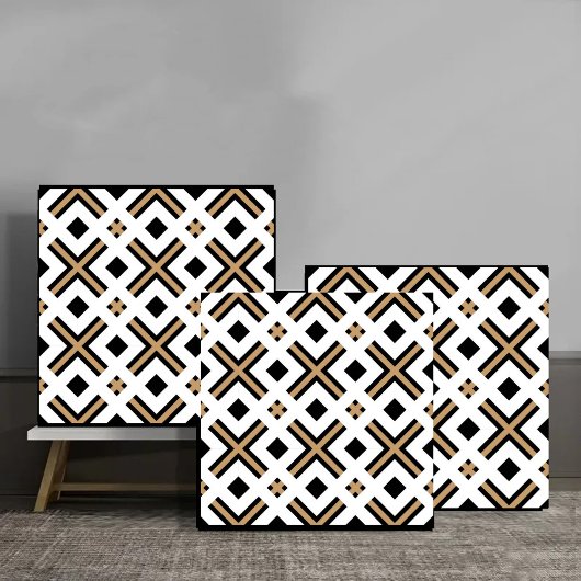 Modern Black and Gold Geometric Plaid Tegeltje