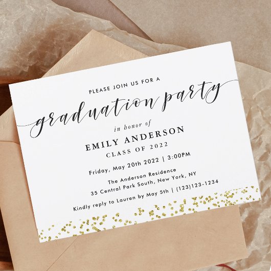 Modern Black and Gold Graduation Party Kaart
