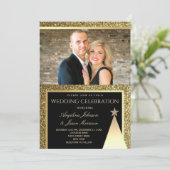 Modern Black and Gold kerstbruiloft Kaart (Staand voorkant)