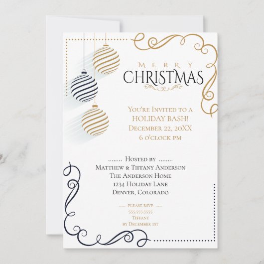 Modern Black and Gold Minimal Holiday Baubles Kaart (Voorkant)