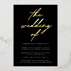 Modern Black and Gold Modern Wedding REAL GOLD Folie Uitnodiging