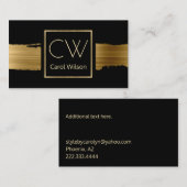 Modern Black and Gold Monogrammed Visitekaartje (Voorkant / Achterkant)