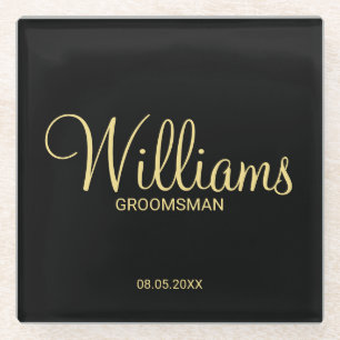 Modern Black and Gold Personalized Groomsman Glazen Onderzetter