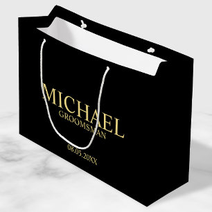 Modern Black and Gold Personalized Groomsman Groot Cadeauzakje