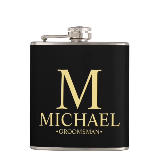 Modern Black and Gold Personalized Groomsman Heupfles (Voorkant)