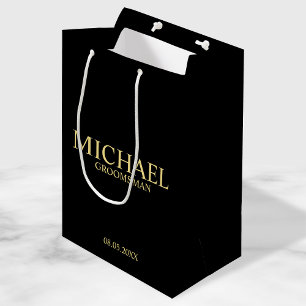 Modern Black and Gold Personalized Groomsman Medium Cadeauzakje
