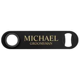 Modern Black and Gold Personalized Groomsman Speed Flessenopener