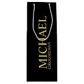 Modern Black and Gold Personalized Groomsman Wijn Cadeautas (Voorkant)