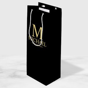 Modern Black and Gold Personalized Groomsman Wijn Cadeautas