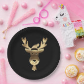 Modern Black and Gold Reindeer Santa Hat Kerstmis Papieren Bordje (Feest)